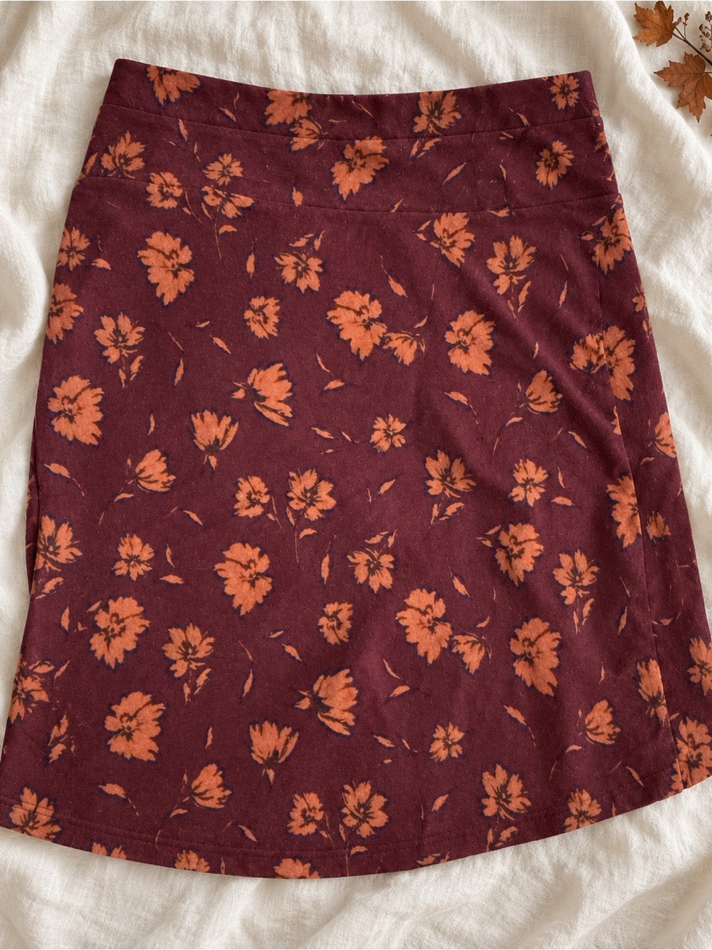 Pact Floral A-Line Skirt Small Burgundy Orange Organic Cotton Cottagecore Fall S - Picture 3 of 6